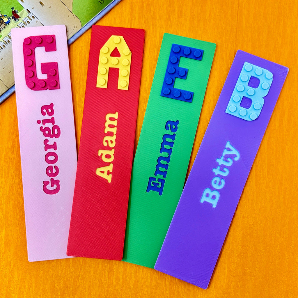Four colourful Eco Friendly Lego Bookmarks